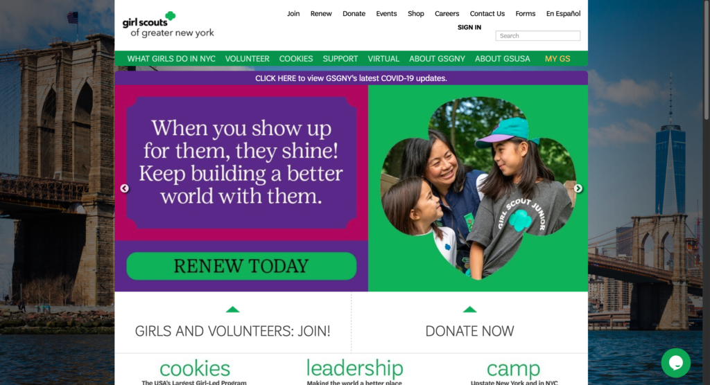 Home page of the Girl Scouts website