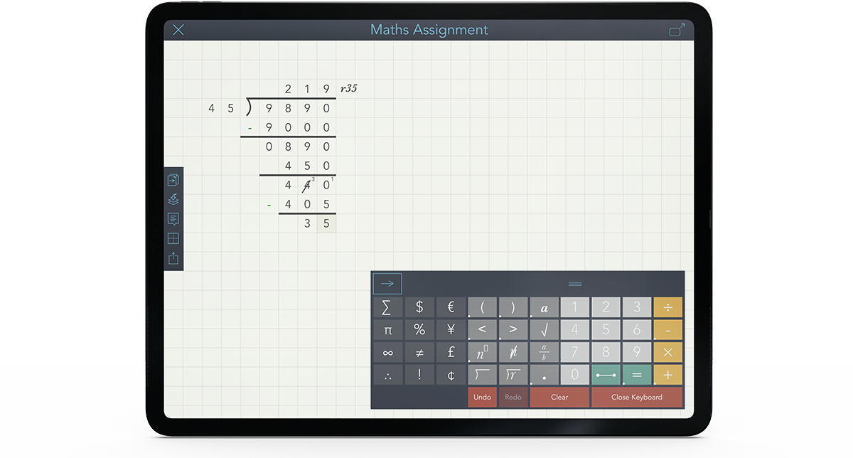 Figure 01. ModMath allows the user to set up and solve math problems with pencil and paper.