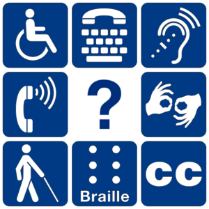 Disability symbols with a question mark in the center