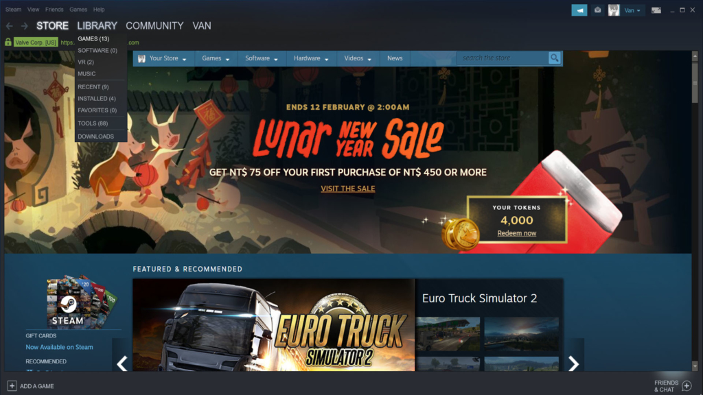 The greeting page, also the store page, of steam