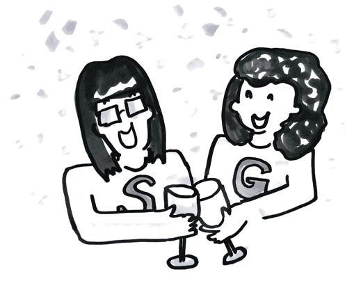 cartoon image of two designers labeled G and S