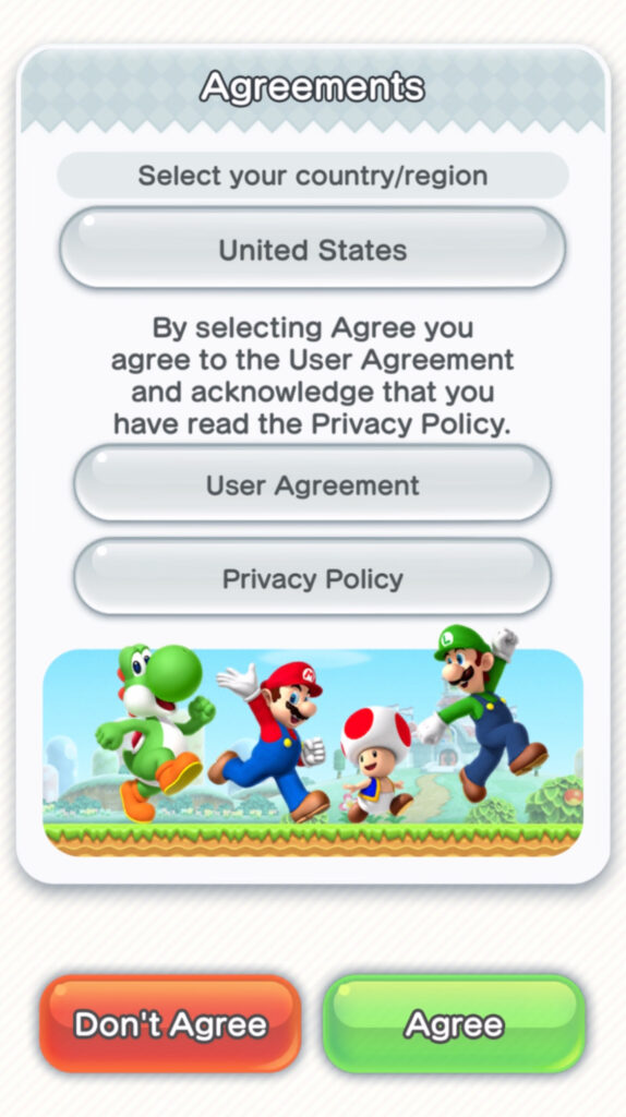 Super Mario Run Onboarding Screen 2 (Agreements Screen)