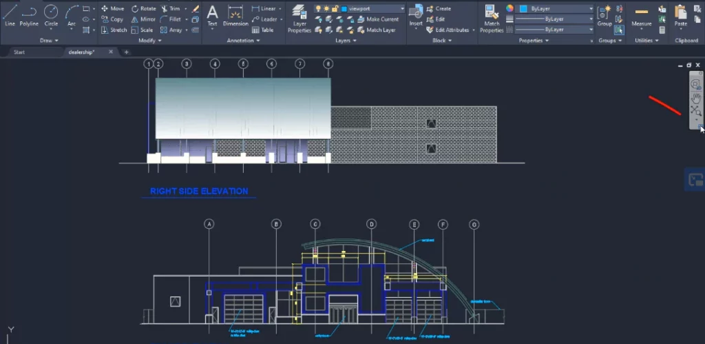 AutoCAD Model Space with plan and section
