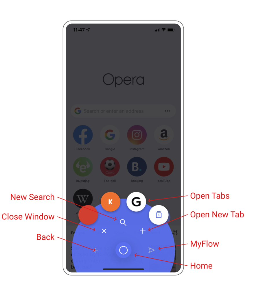 Opera iOS Fast Action Button Navigation