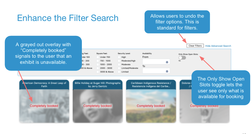 a slide explaining the benefits of enhancing filter search as detailed below