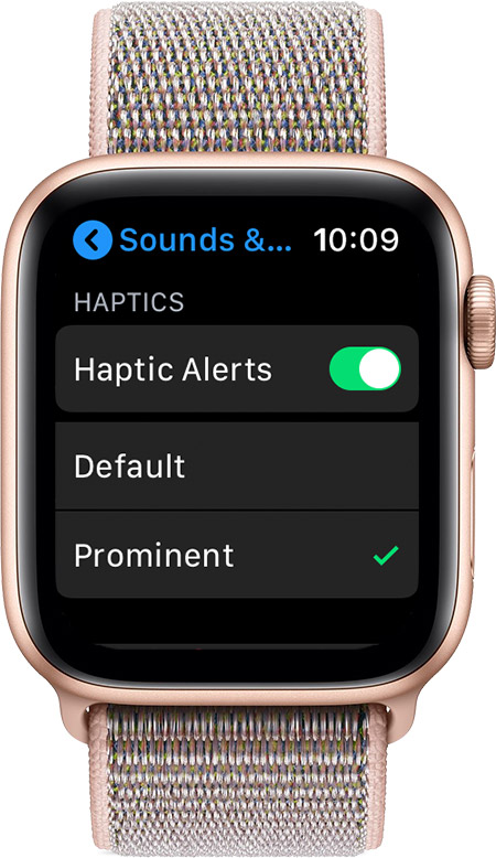 Image representing the Apple watch interface to turn on Haptic Alerts.