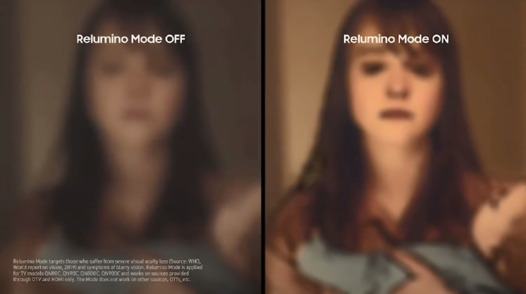 How Relumino Mode appears when off vs on to people with low vision