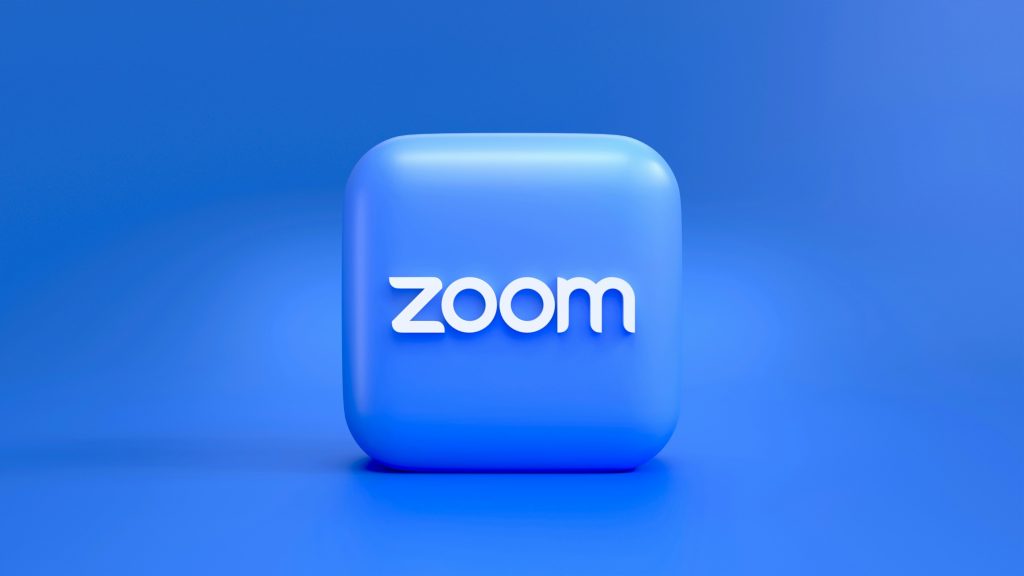 Blue Zoom app on blue background.