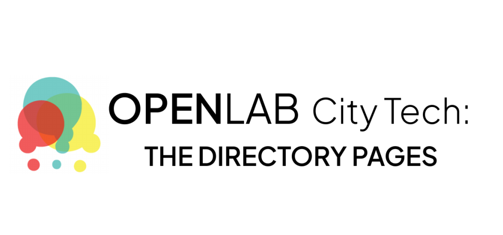 Red, green, and yellow blobs layered on one another next to the title," Open Lab City Tech: The Directory Pages".