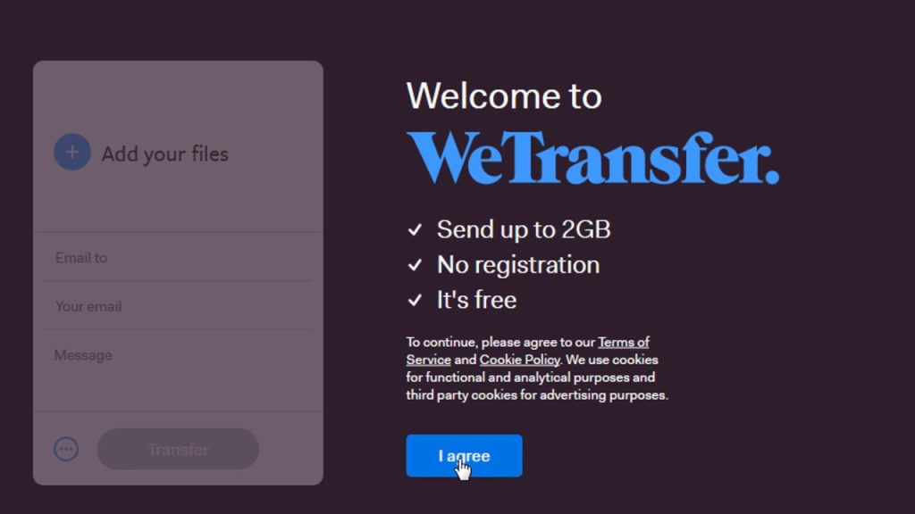 a screenshot of the WeTransfer sign-up page.